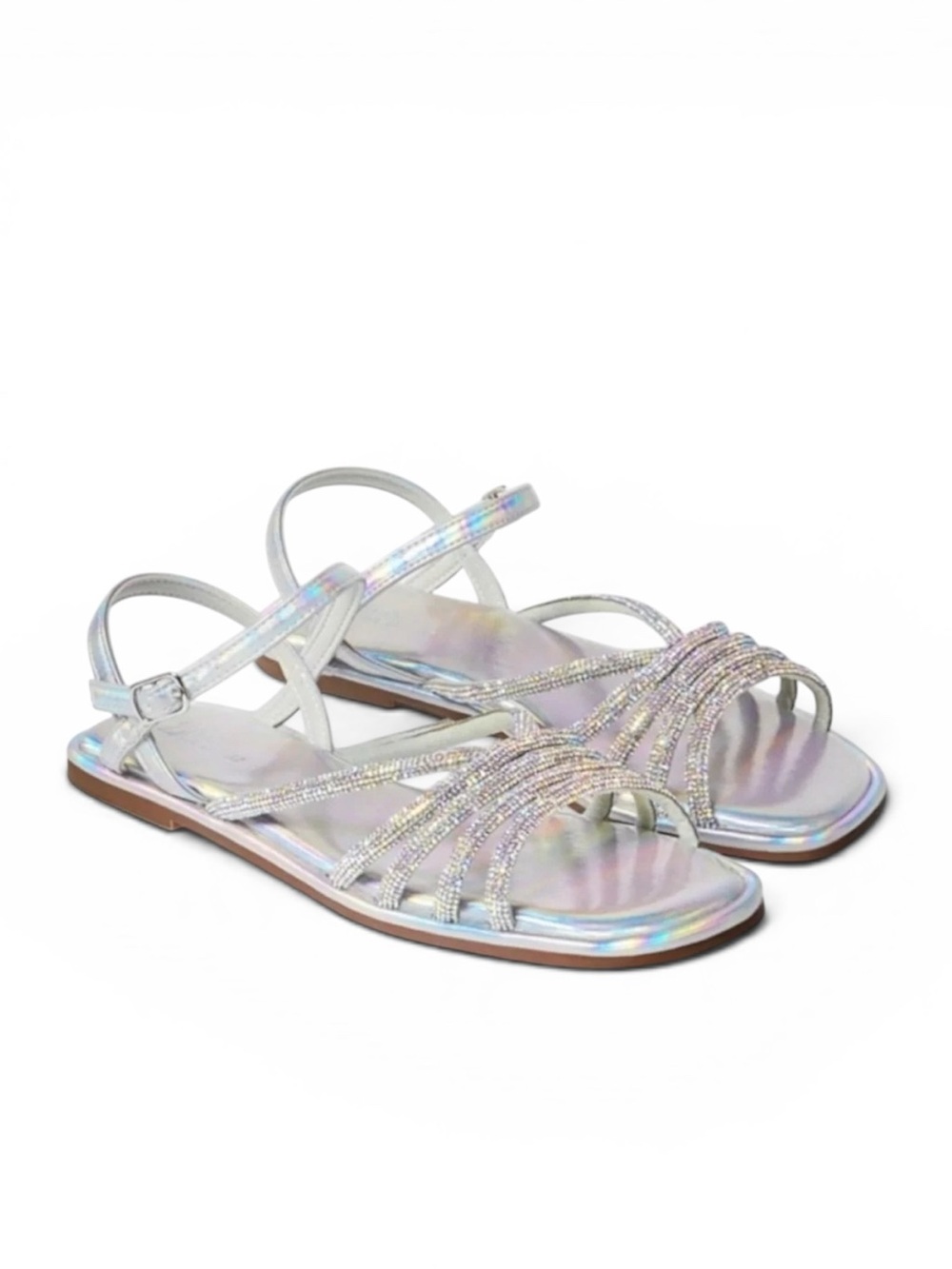 NWT Zara Iridescent Silver Holographic Strappy Sandals
